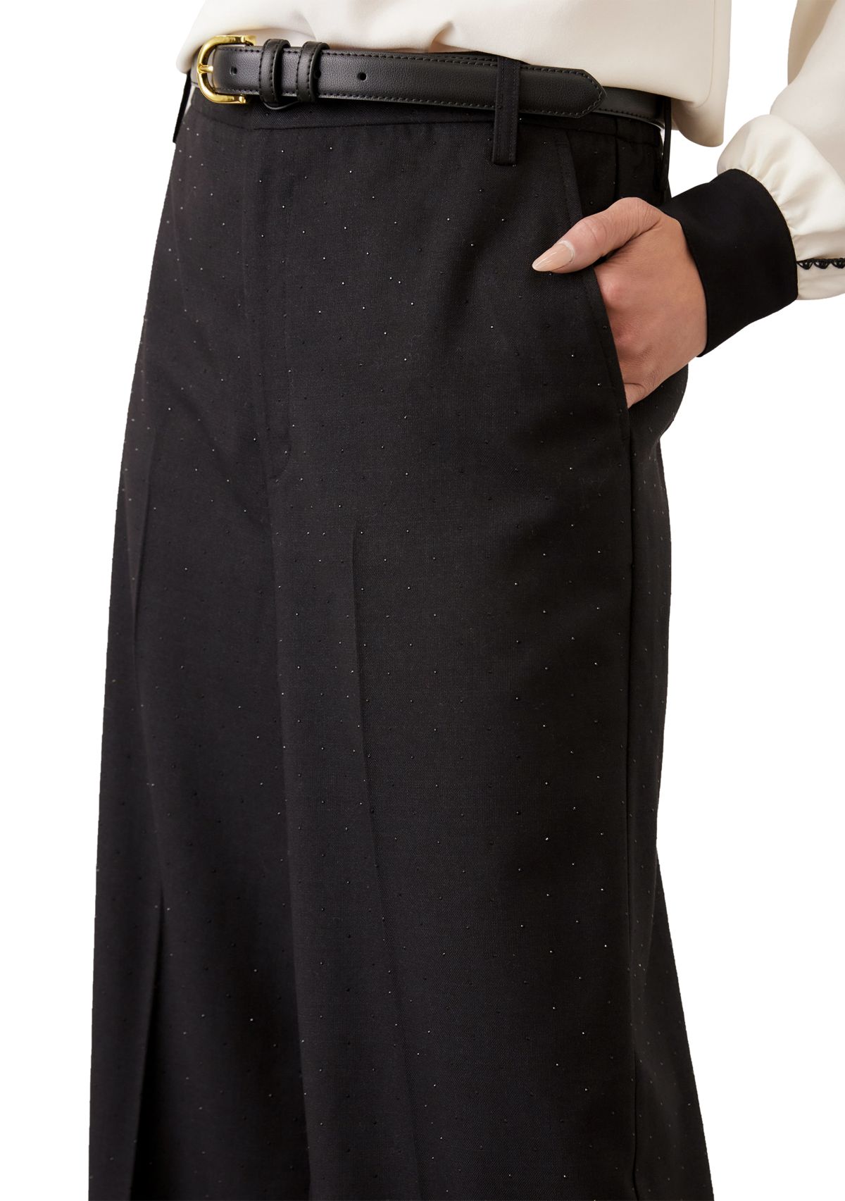 Womens Rhinestone Embellished Wide Leg Trousers 