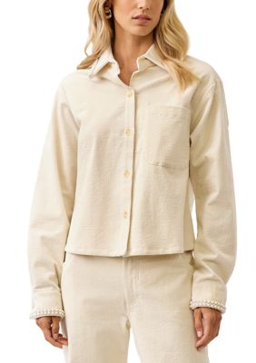 Karen Kane Women's Petite Size Long Sleeve Embellished Corduroy Button-Up Top, PXL