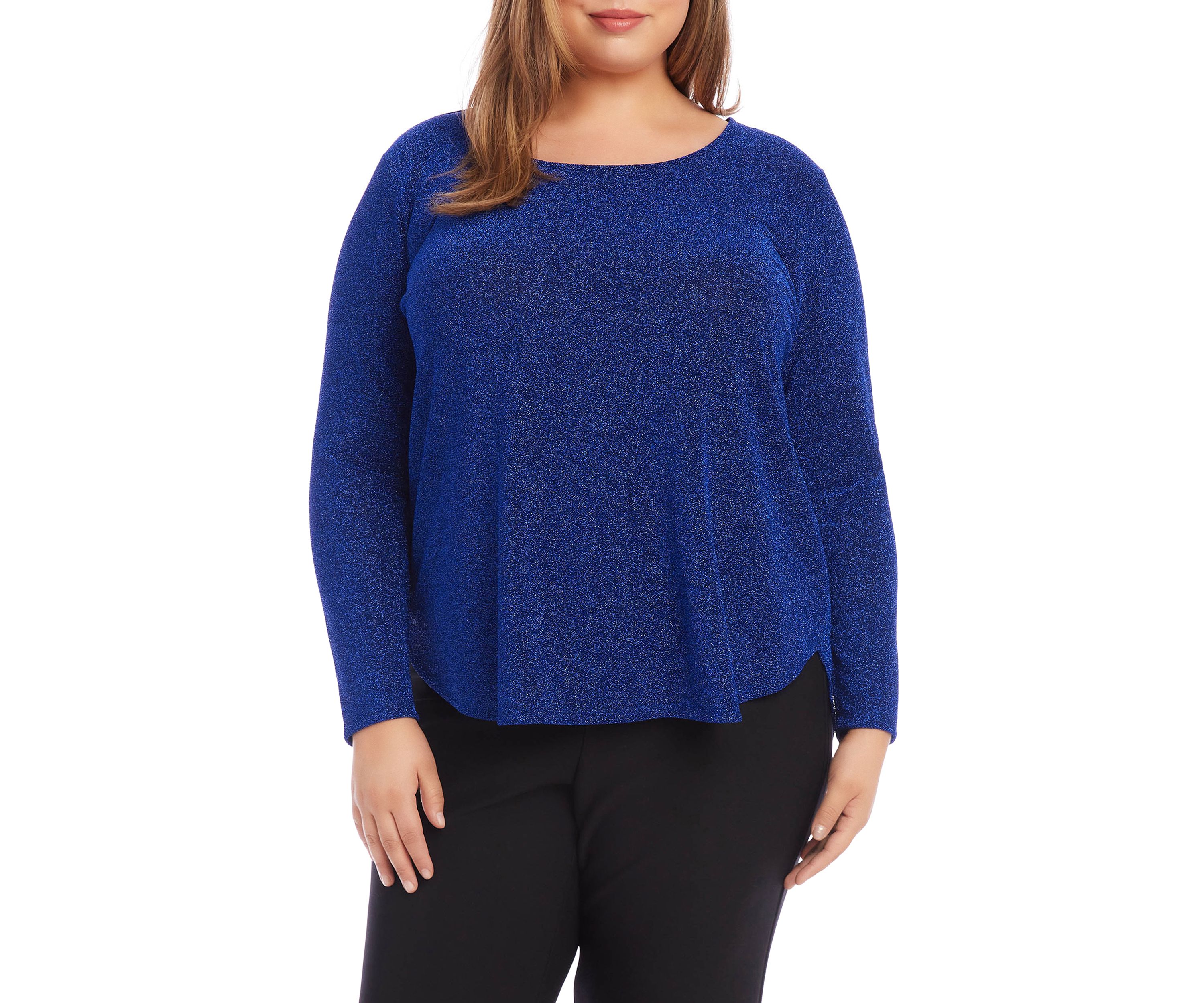 Plus Size Metallic Knit Shirttail Top