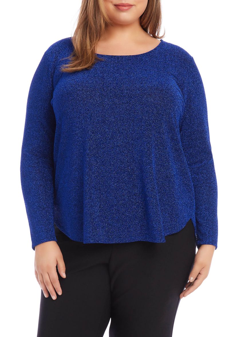 Plus Size Metallic Knit Shirttail Top
