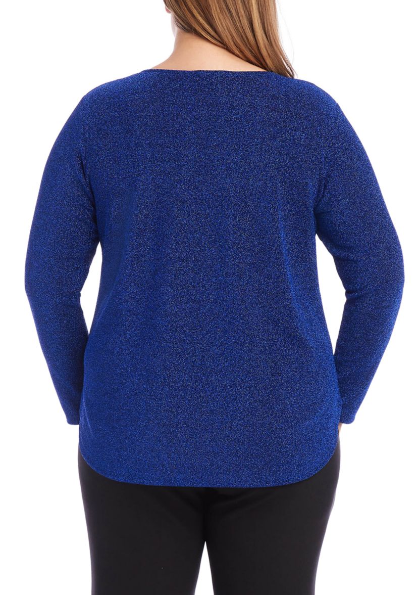 Plus Size Metallic Knit Shirttail Top