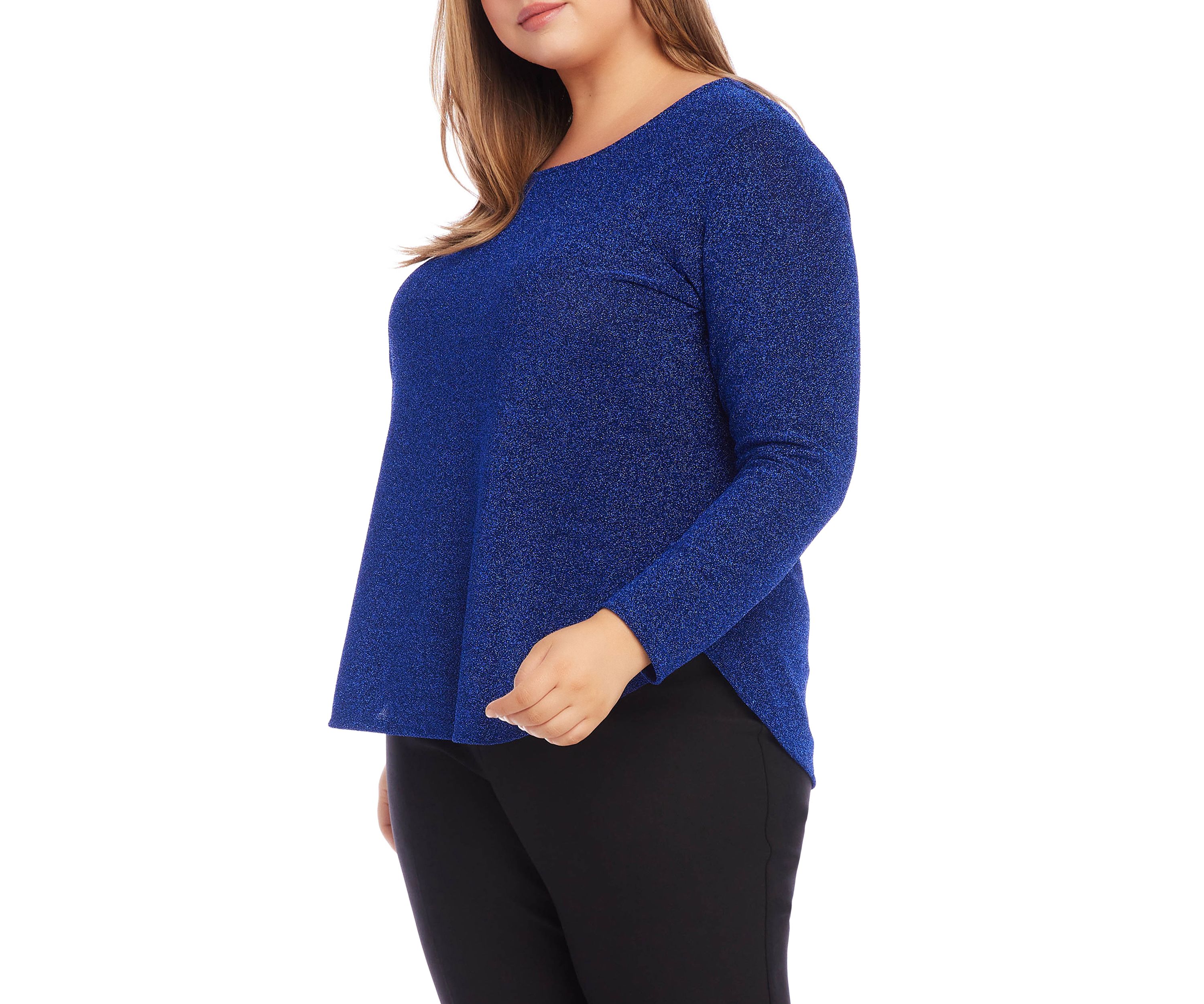 Plus Size Metallic Knit Shirttail Top