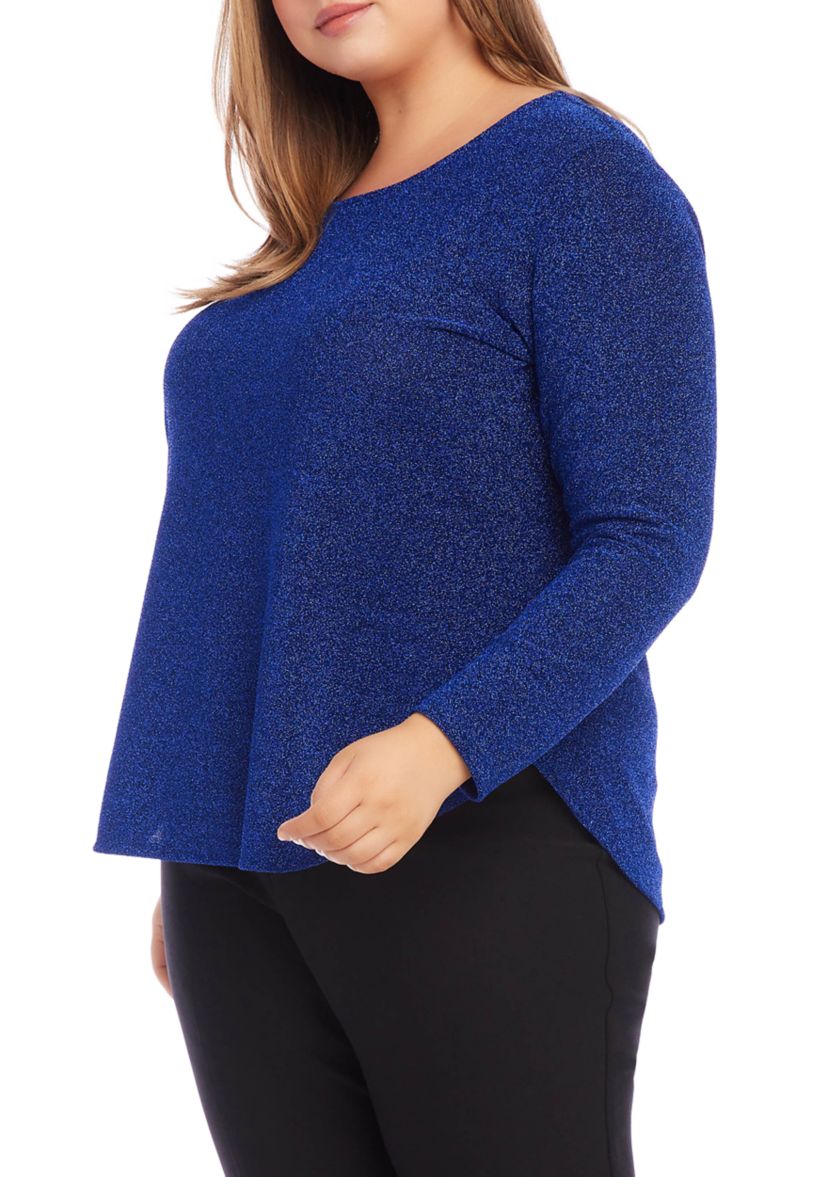 Plus Size Metallic Knit Shirttail Top