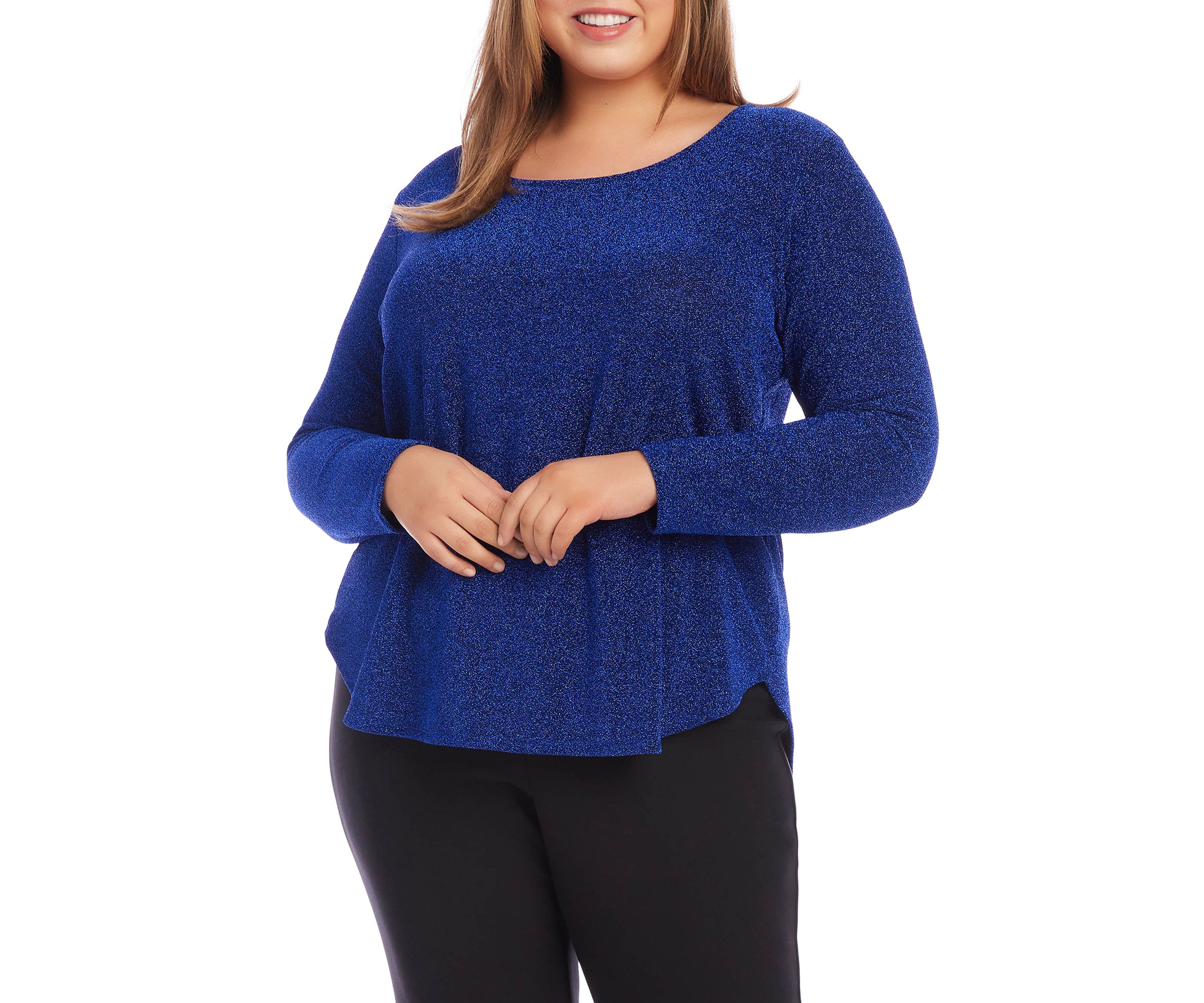 Plus Size Metallic Knit Shirttail Top