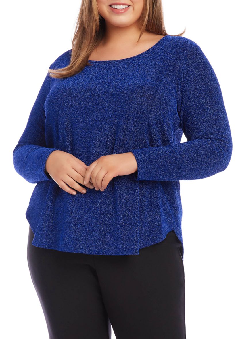 Plus Size Metallic Knit Shirttail Top