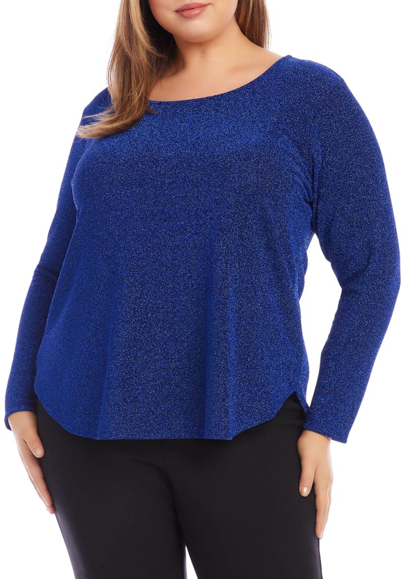 Plus Size Metallic Knit Shirttail Top
