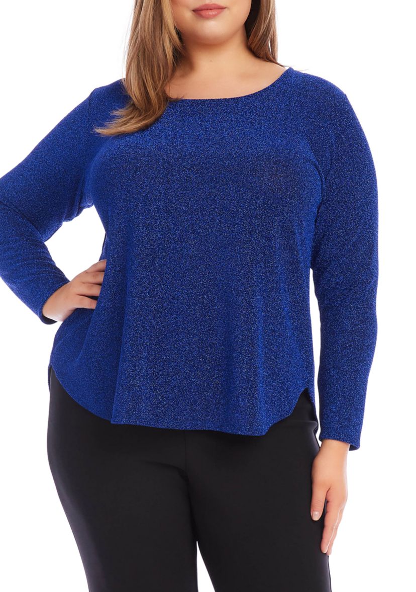 Plus Size Metallic Knit Shirttail Top