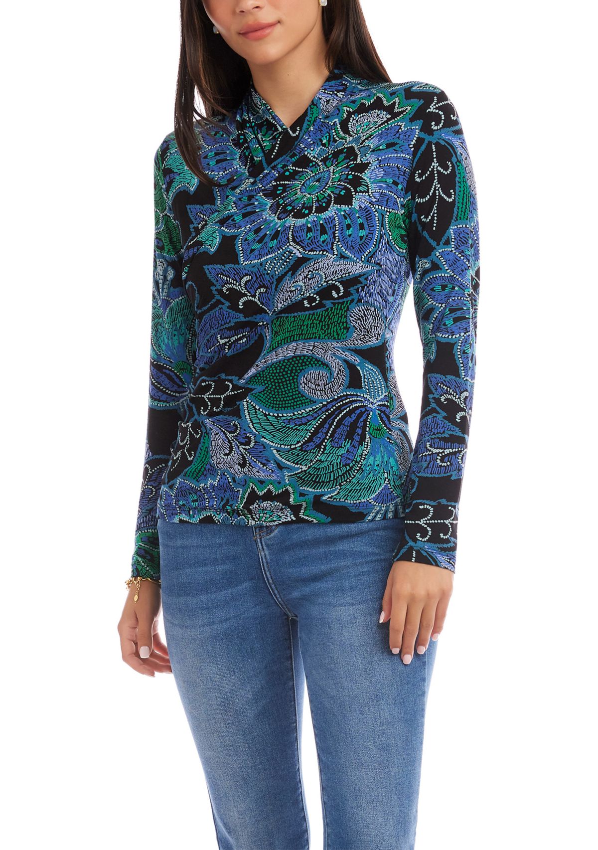 Womens Long Sleeve Drape Front Crossover Top