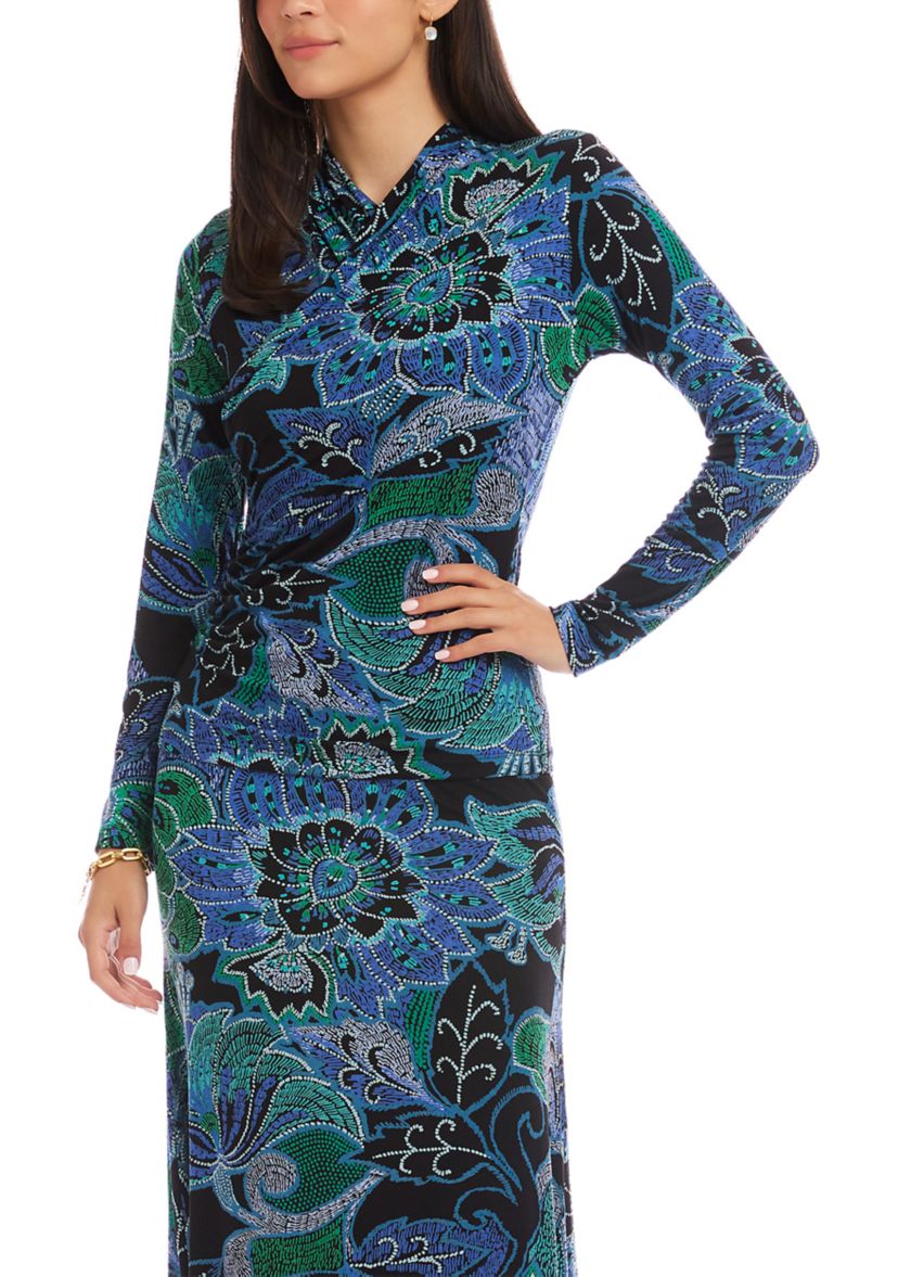 Womens Long Sleeve Drape Front Crossover Top