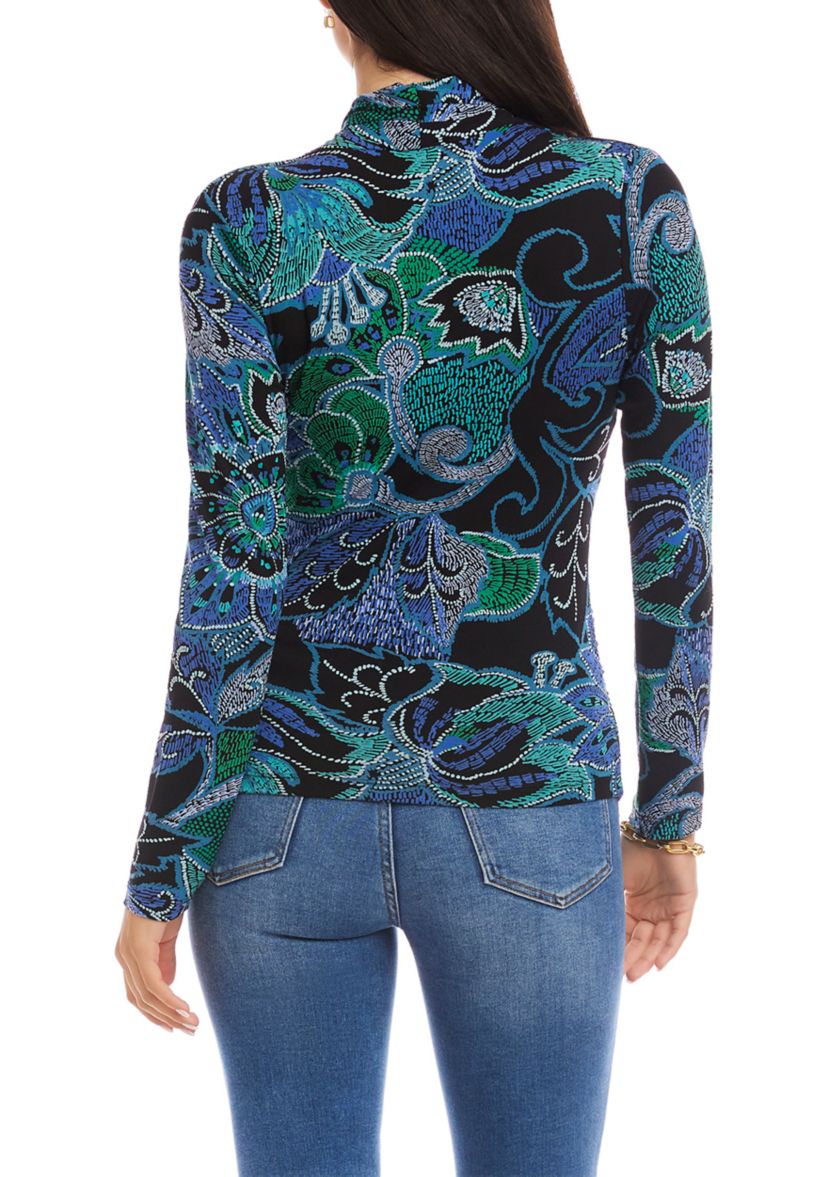 Womens Long Sleeve Drape Front Crossover Top