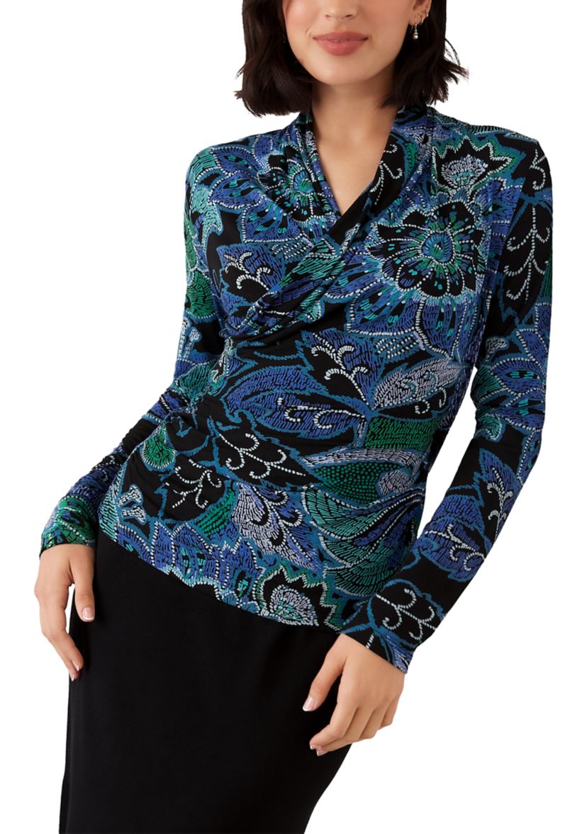 Womens Long Sleeve Drape Front Crossover Top