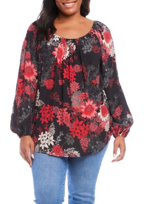 Karen Kane Plus Size Blouson Sleeve Peasant Top | belk