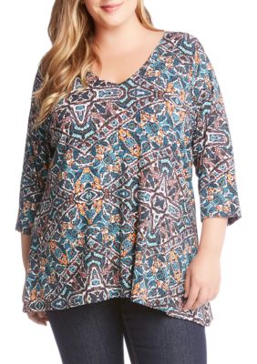 karen kane plus size 3 4 sleeve shirttail to