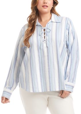 Karen Kane Women's Plus Size Eyelet Lace Up Top, 3X