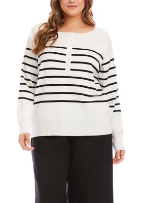 Karen Kane Women's Plus Size Henley Striped Sweater