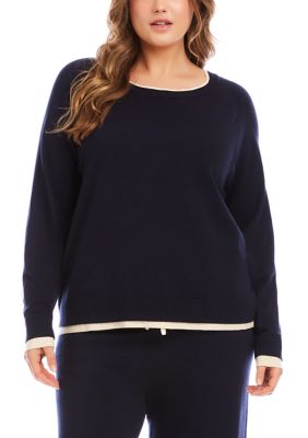 Karen Kane Women's Plus Size Contrast Crewneck Sweater, 3X
