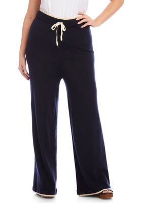 Karen Kane Women's Plus Size Contrast Drawstring Wide-Leg Sweater Pants, 3X