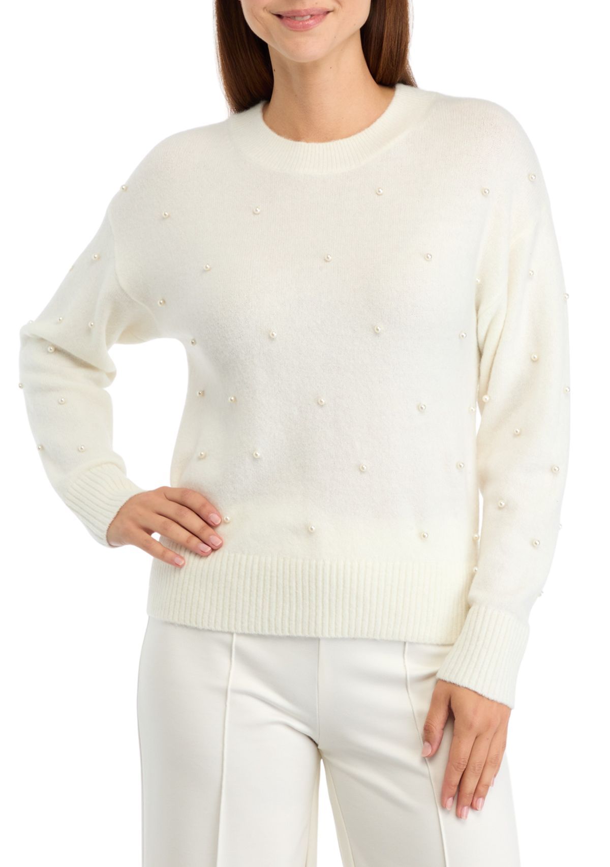 Womens Pearl Crew Neck Sweater 