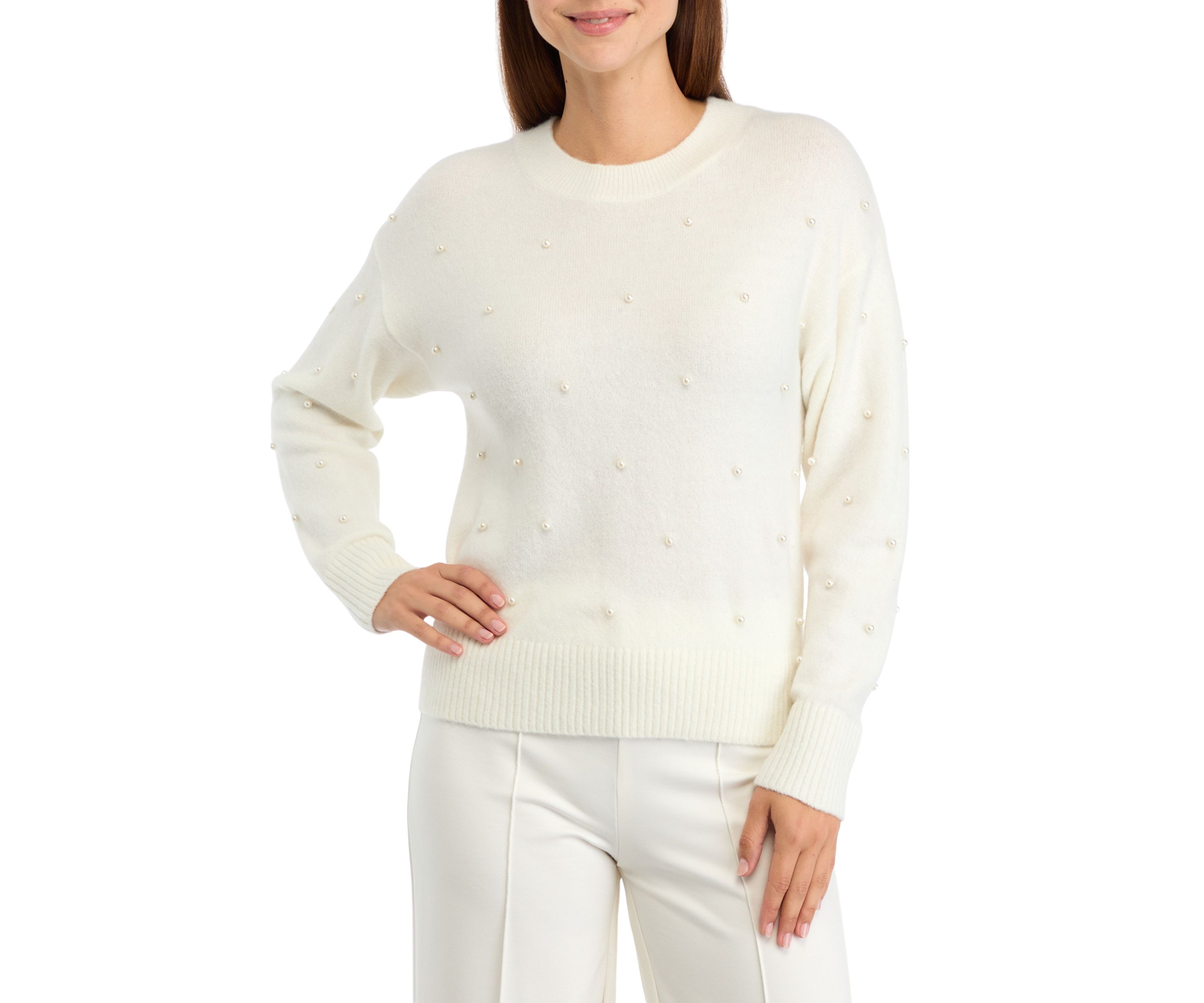 Womens Pearl Crew Neck Sweater 
