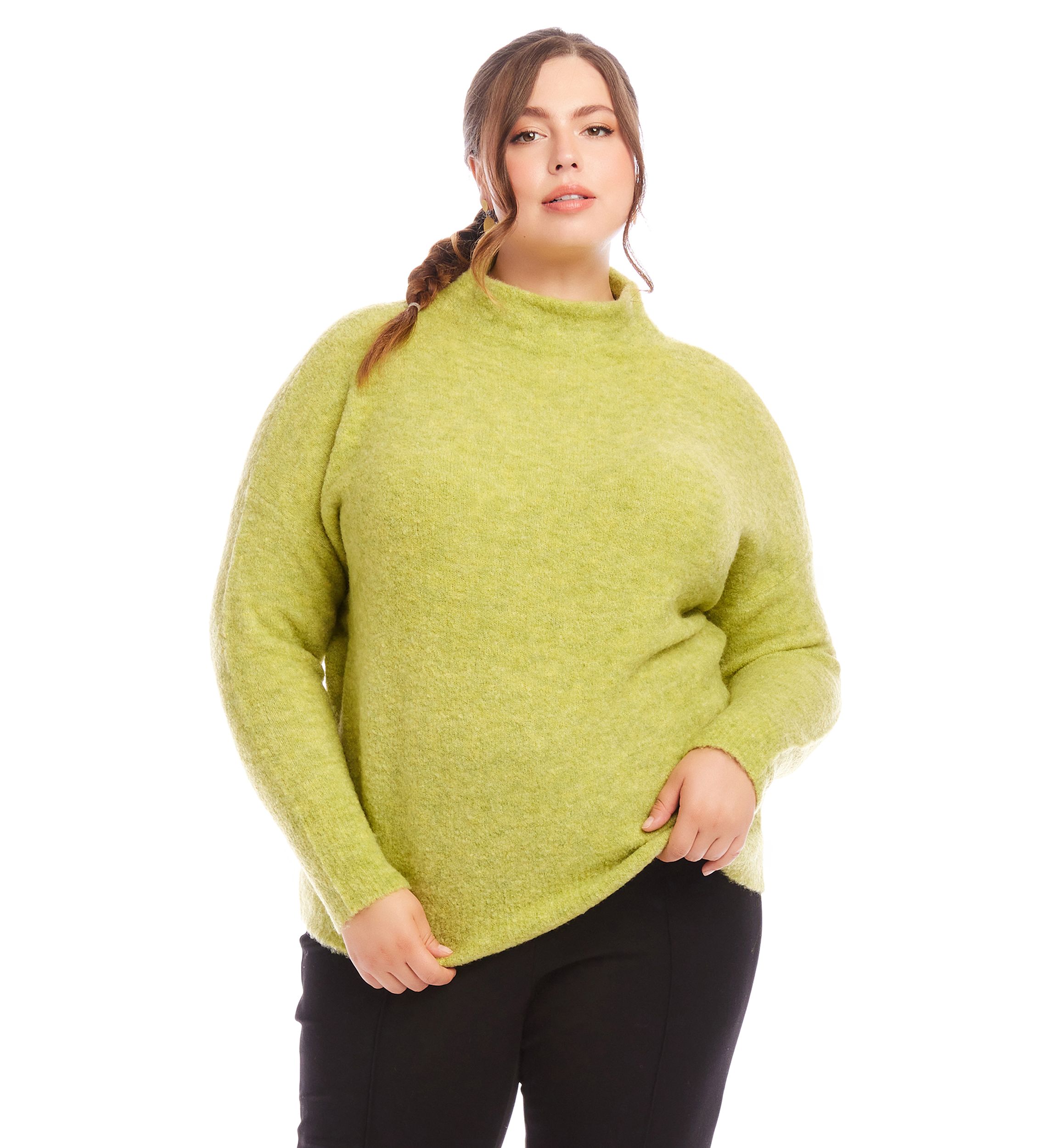Plus Size Mock Neck Boucle Sweater