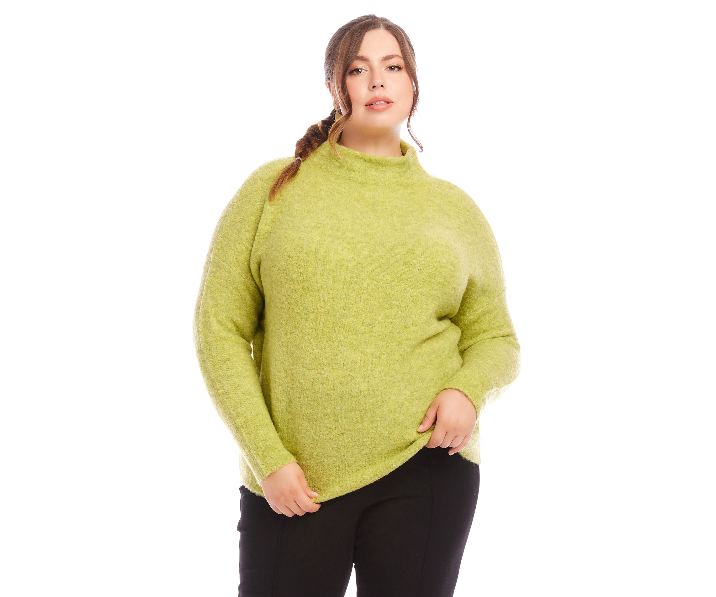 Plus Size Mock Neck Boucle Sweater