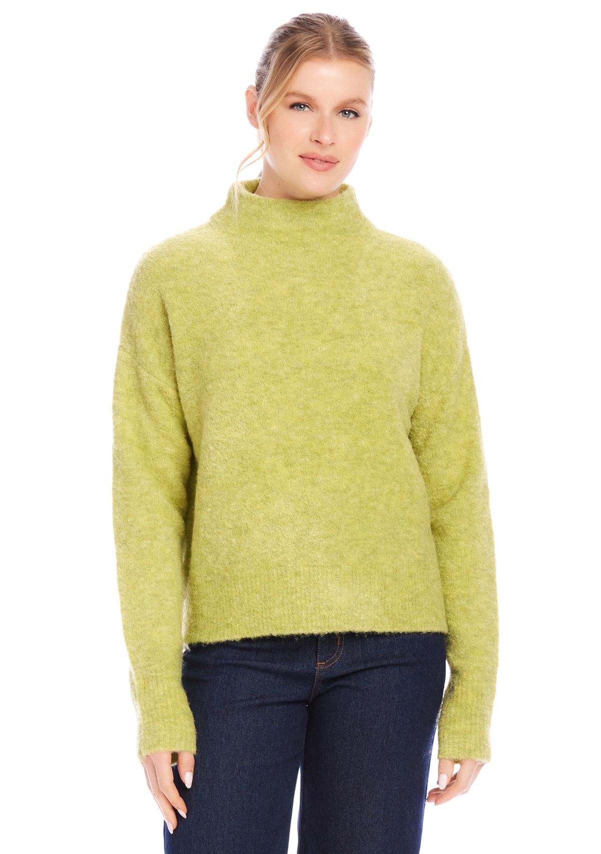 Womens Mock Neck Bouclé Sweater