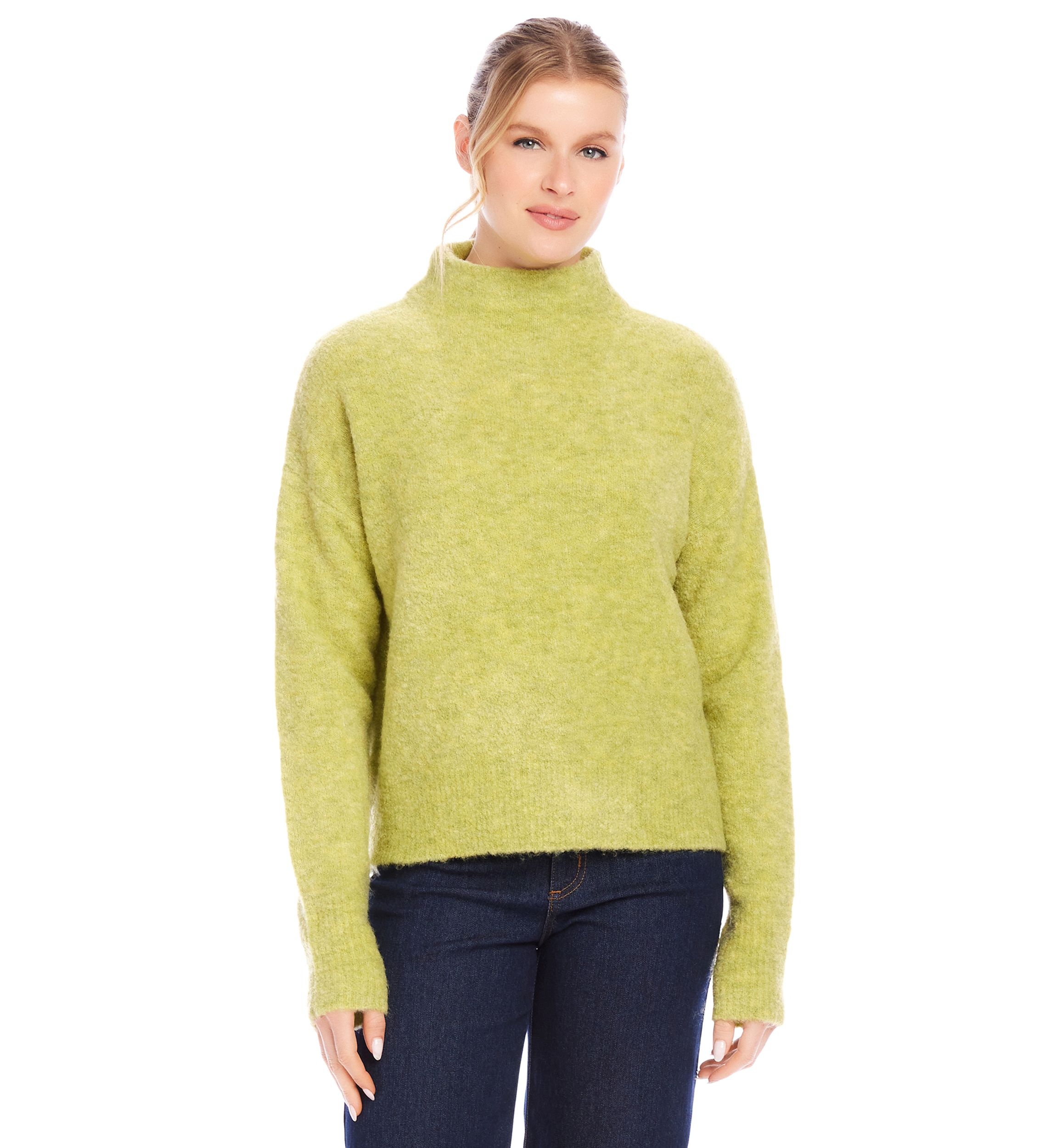 Womens Mock Neck Bouclé Sweater