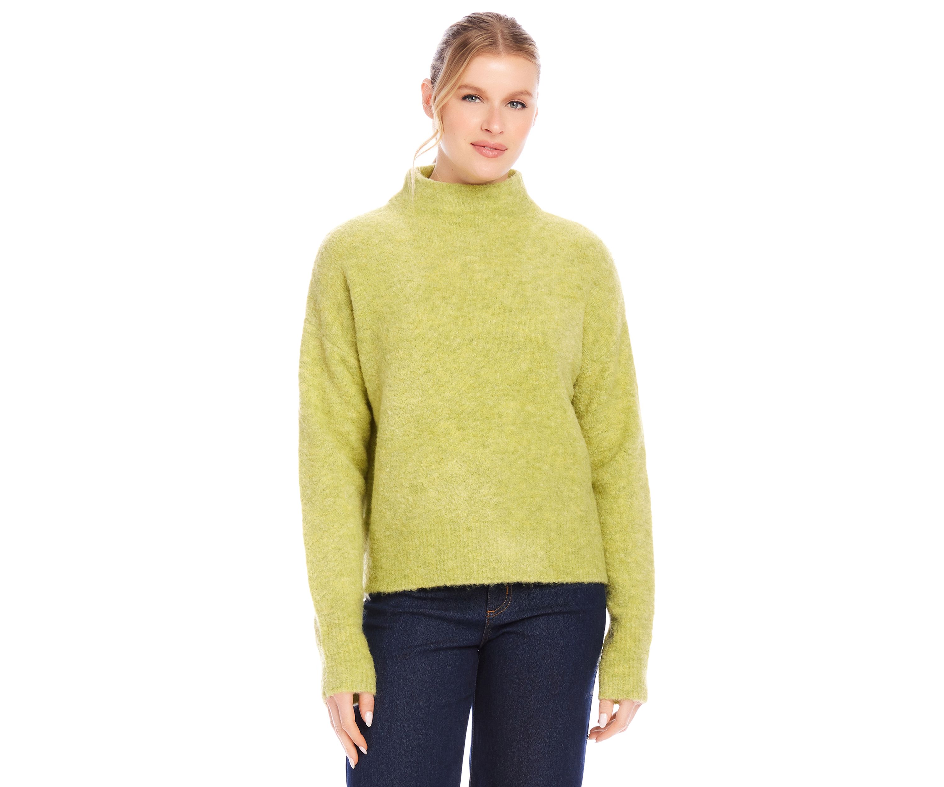 Womens Mock Neck Bouclé Sweater