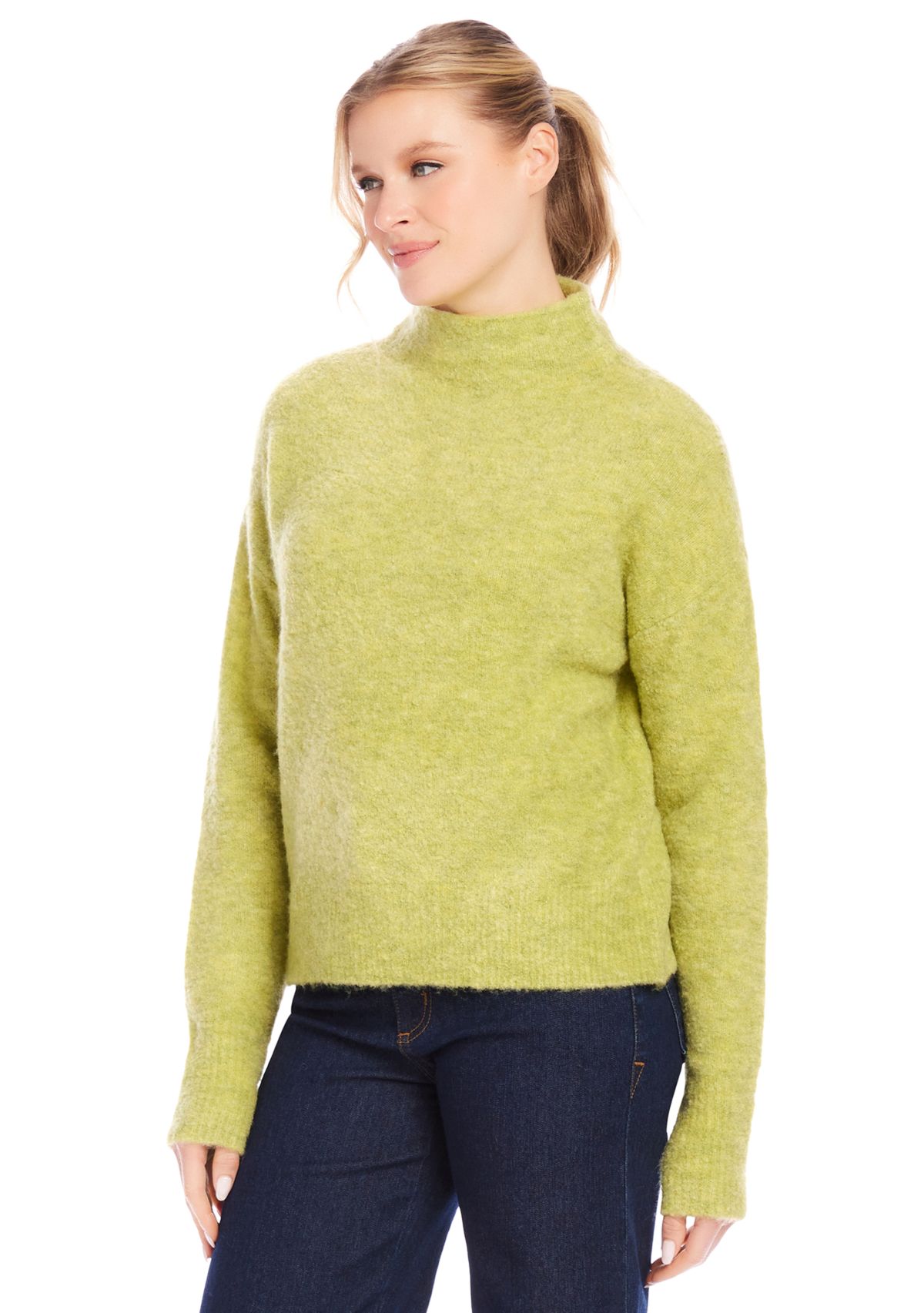 Womens Mock Neck Bouclé Sweater