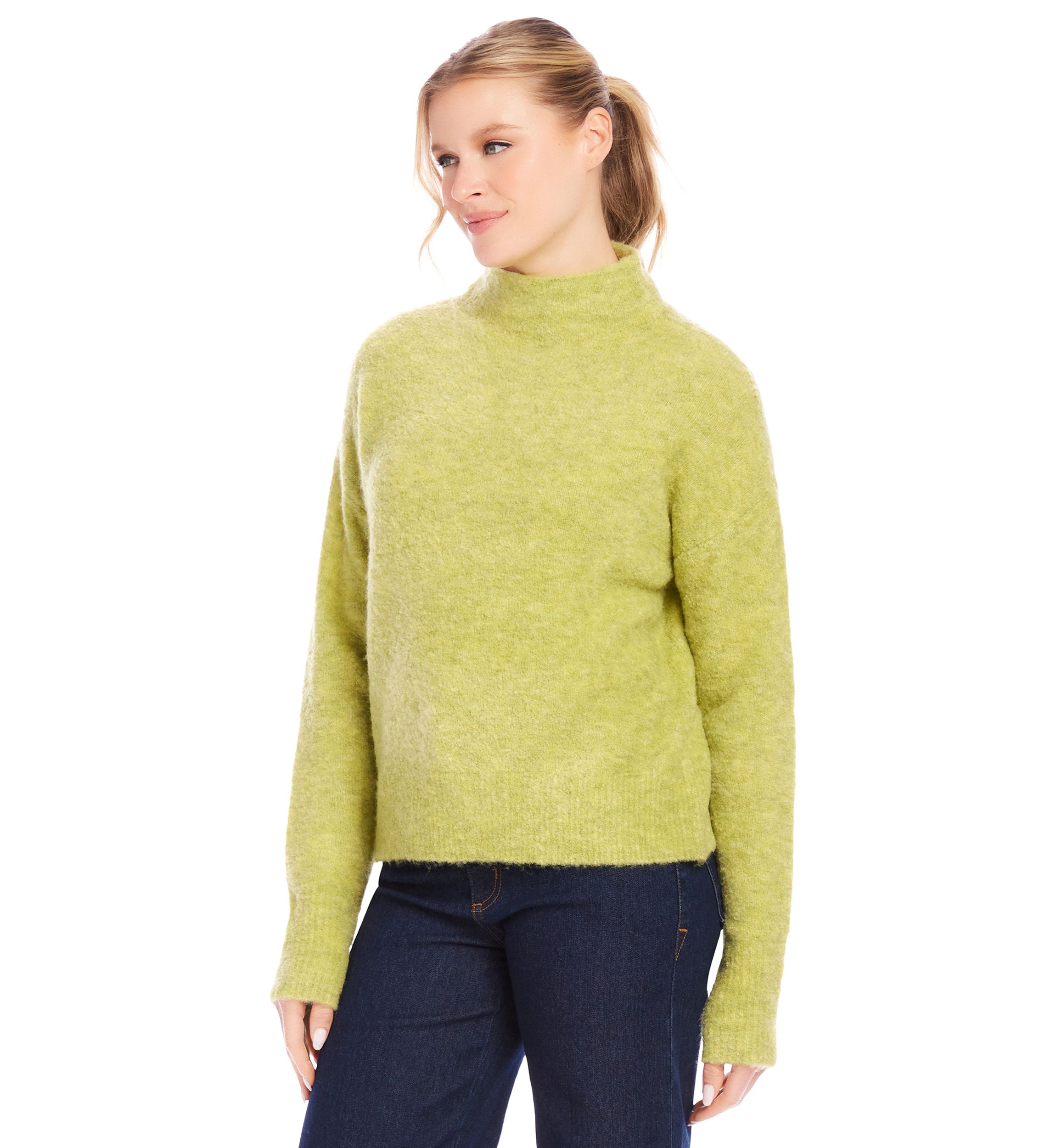 Womens Mock Neck Bouclé Sweater