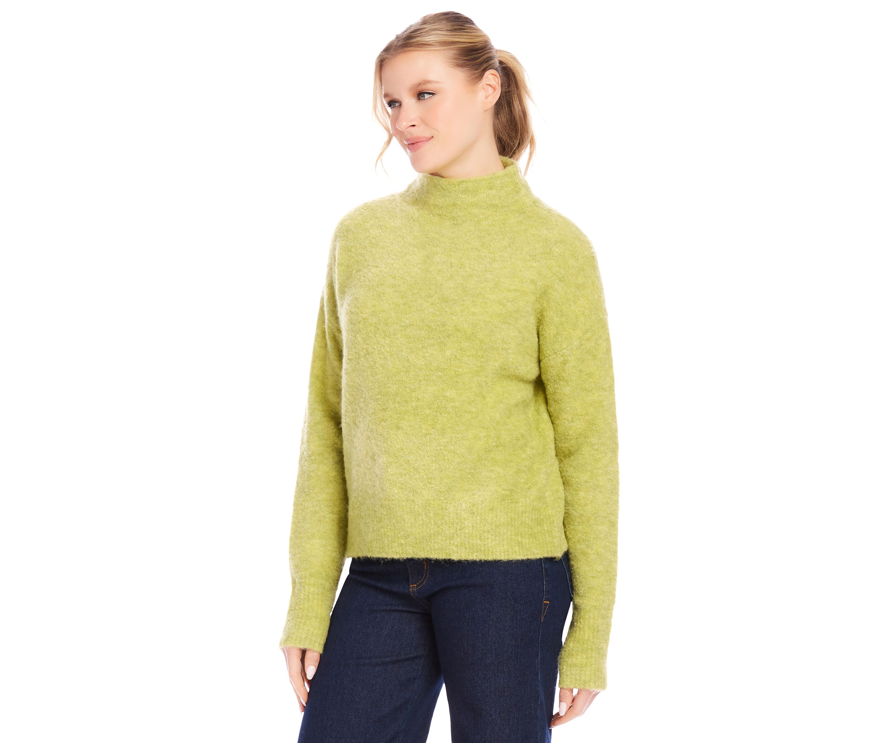Womens Mock Neck Bouclé Sweater