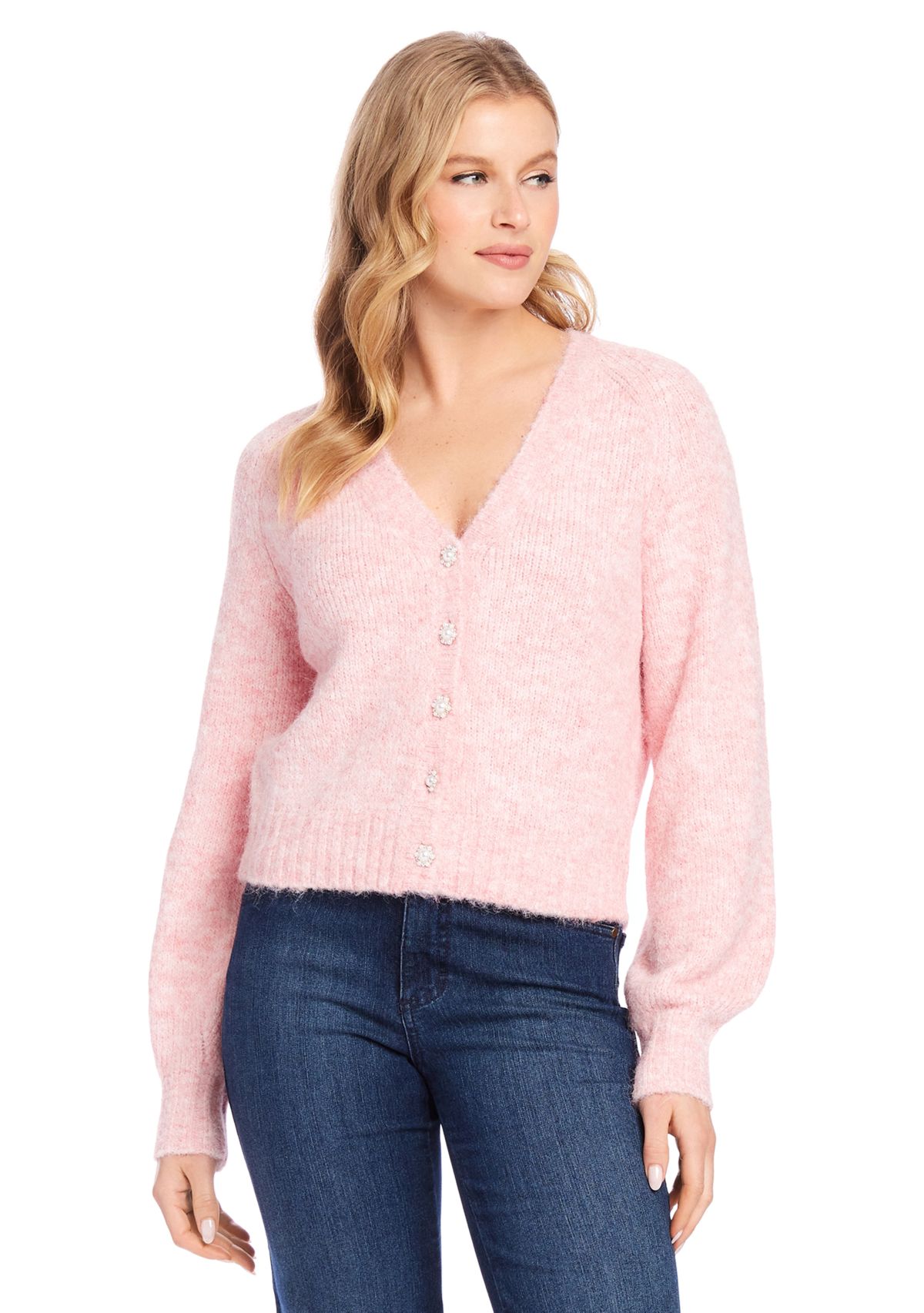 Womens Pearl Button Cardigan Sweater