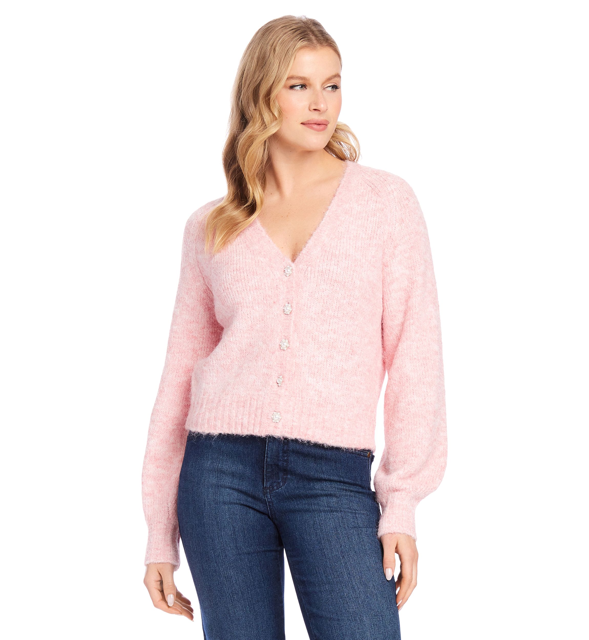 Womens Pearl Button Cardigan Sweater