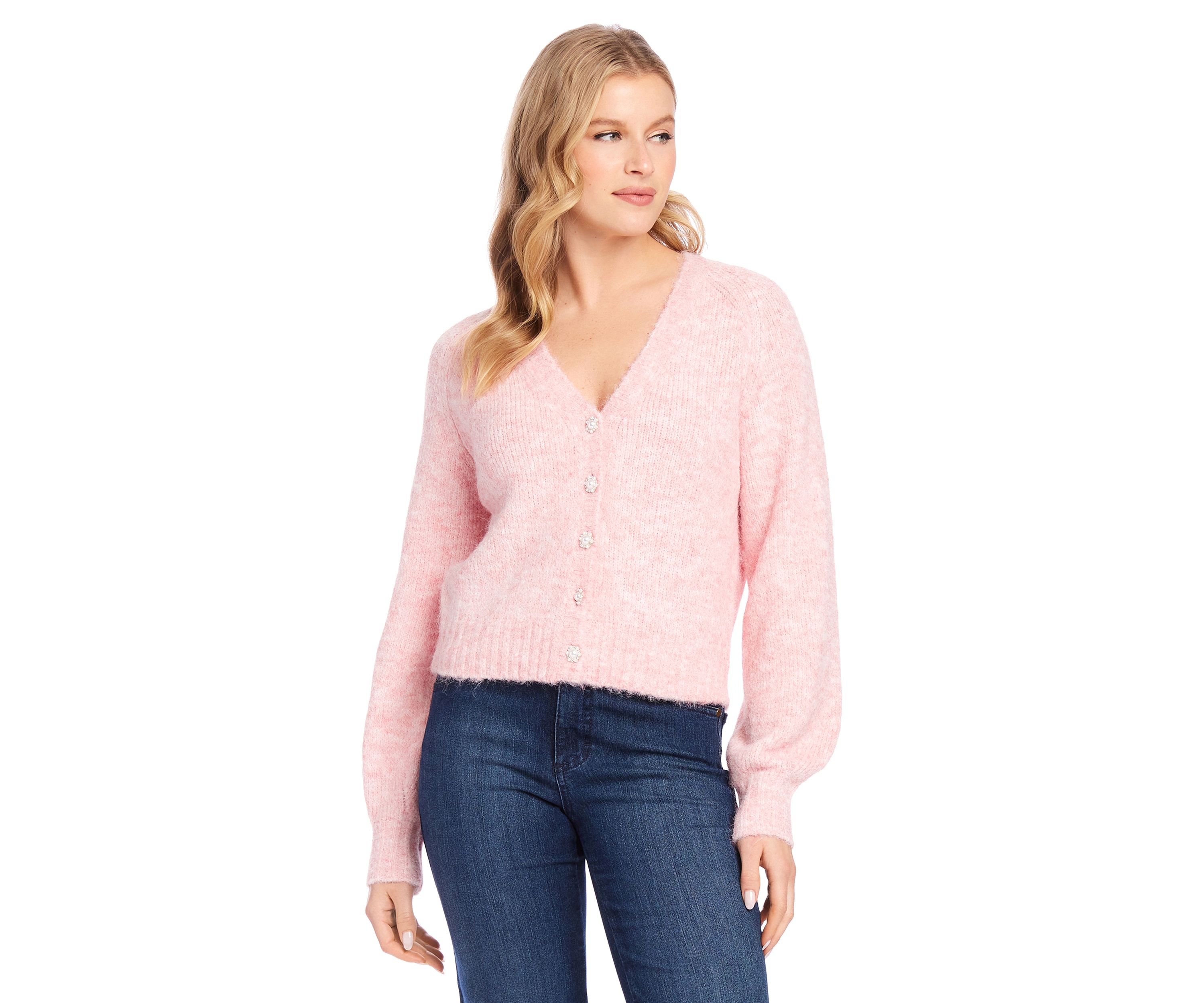 Womens Pearl Button Cardigan Sweater