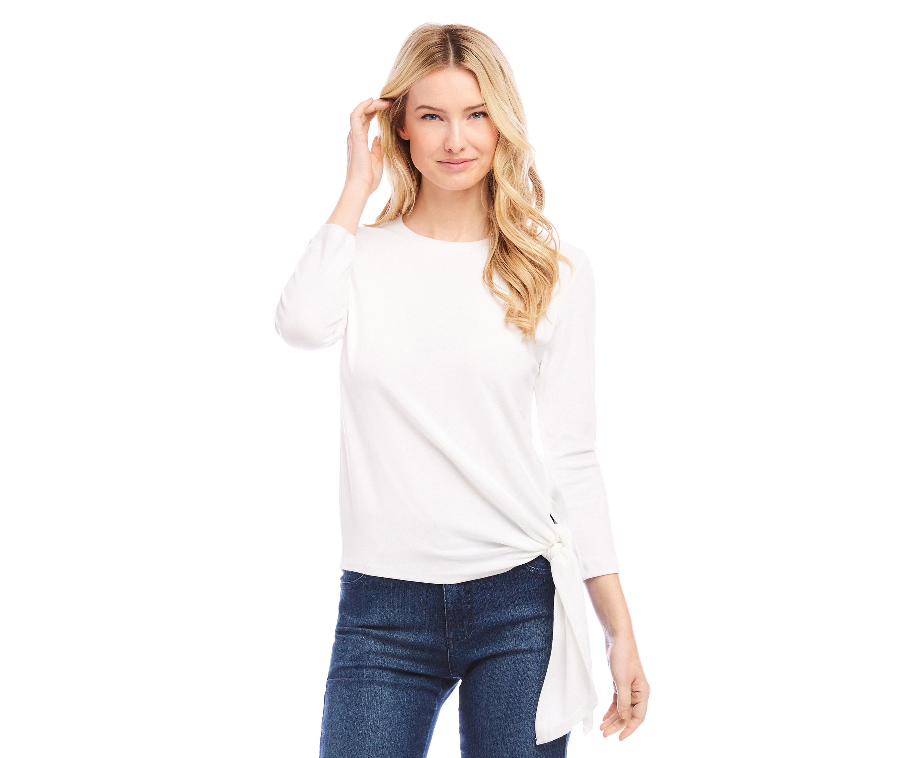 Petite 3/4 Sleeve Side Tie Top