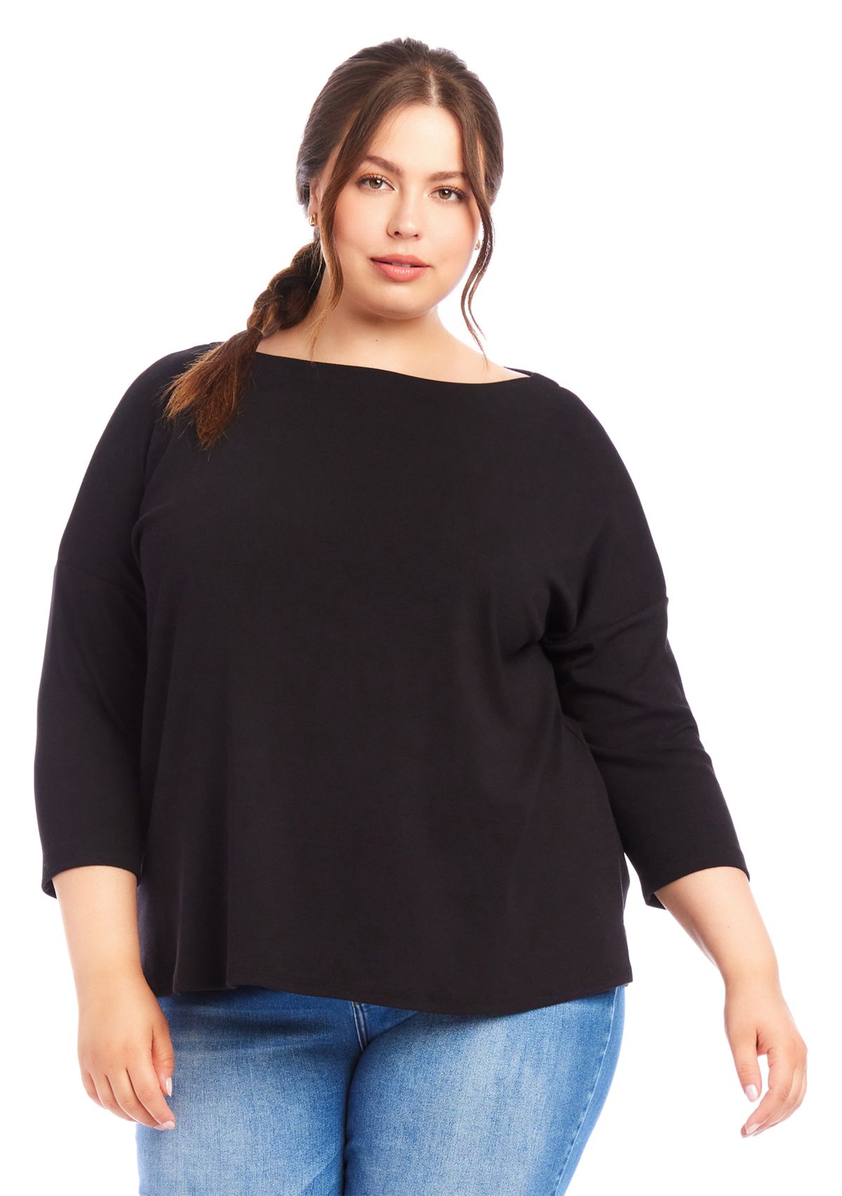 Plus Size 3/4 Sleeve Boatneck Top
