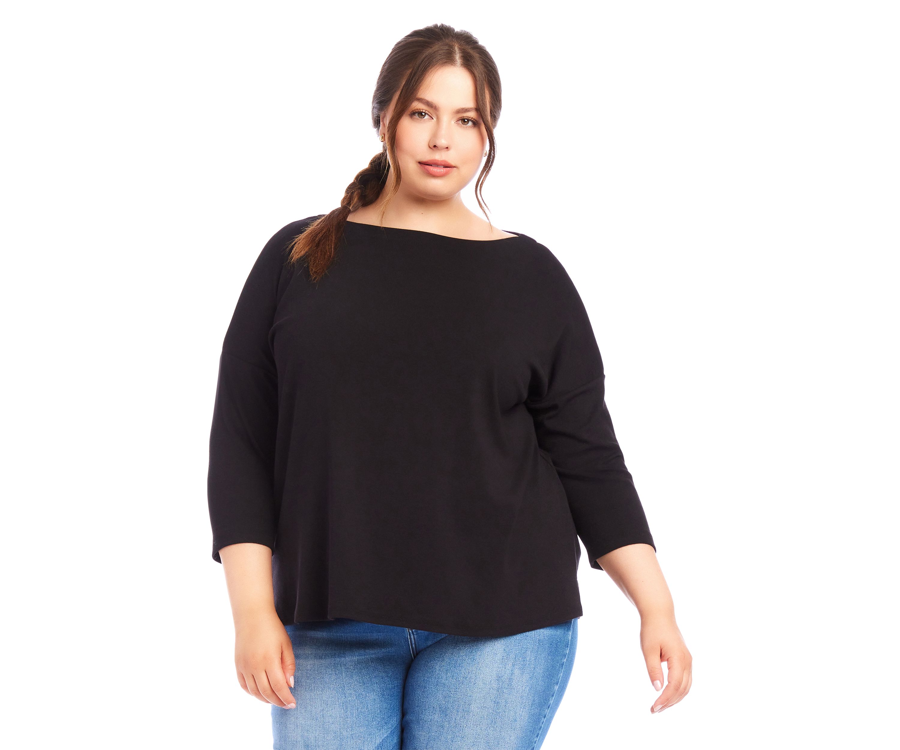 Plus Size 3/4 Sleeve Boatneck Top