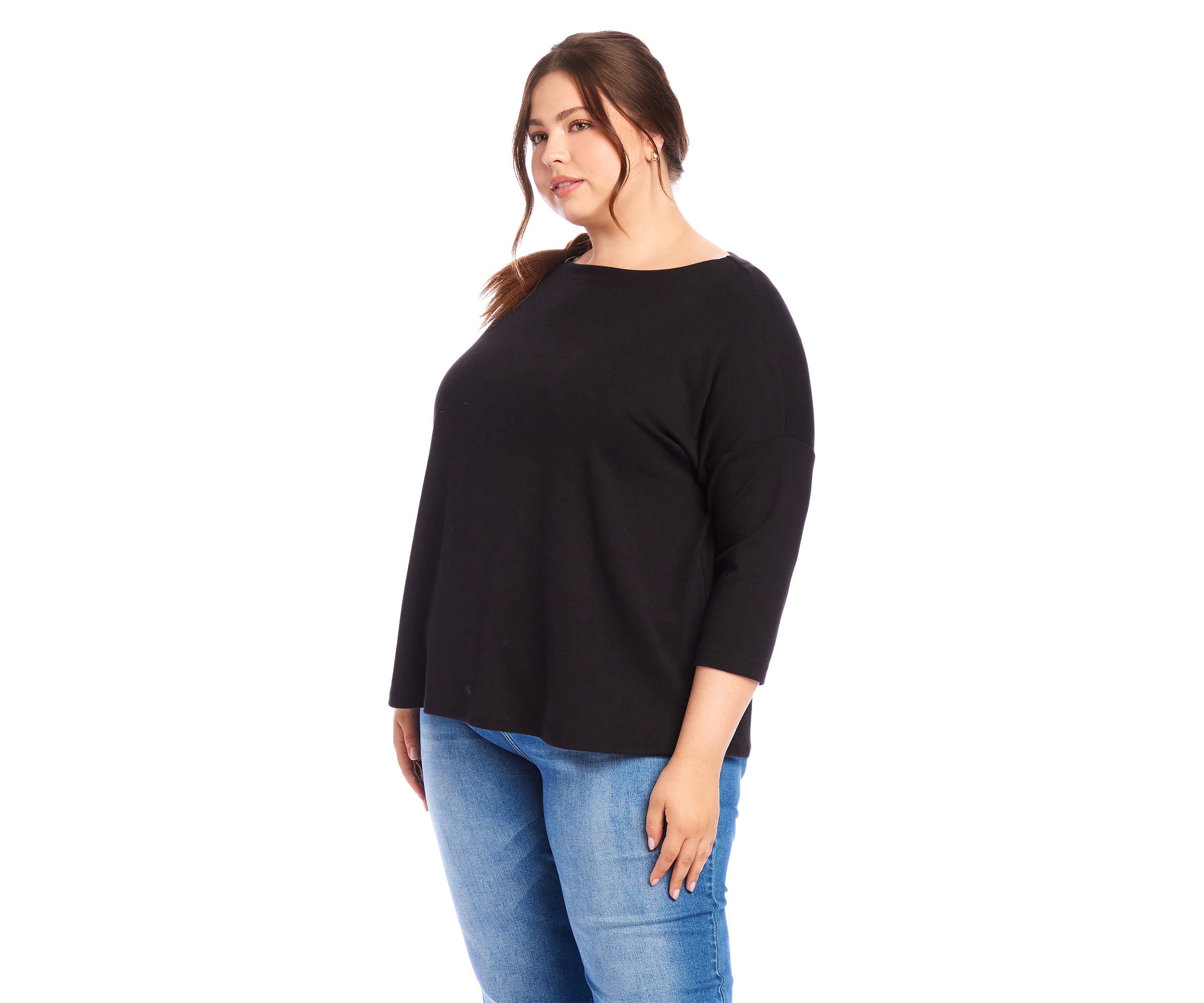 Plus Size 3/4 Sleeve Boatneck Top