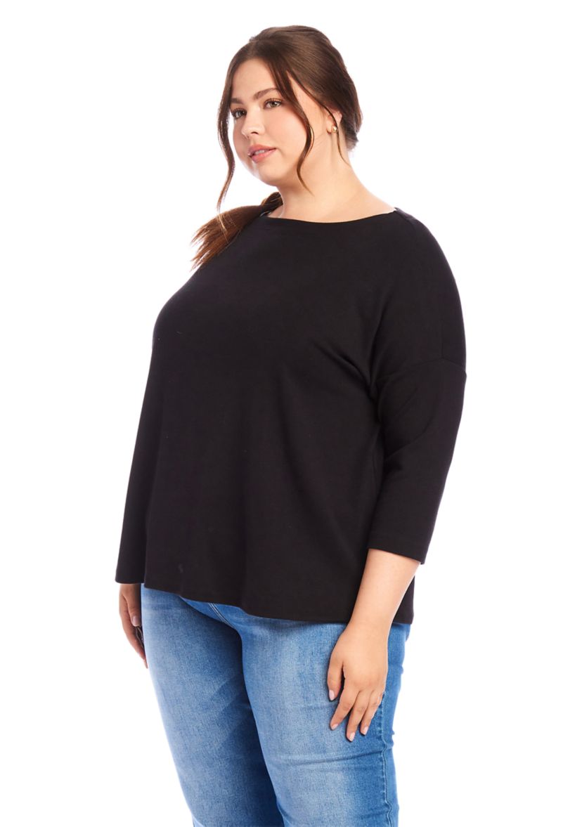 Plus Size 3/4 Sleeve Boatneck Top