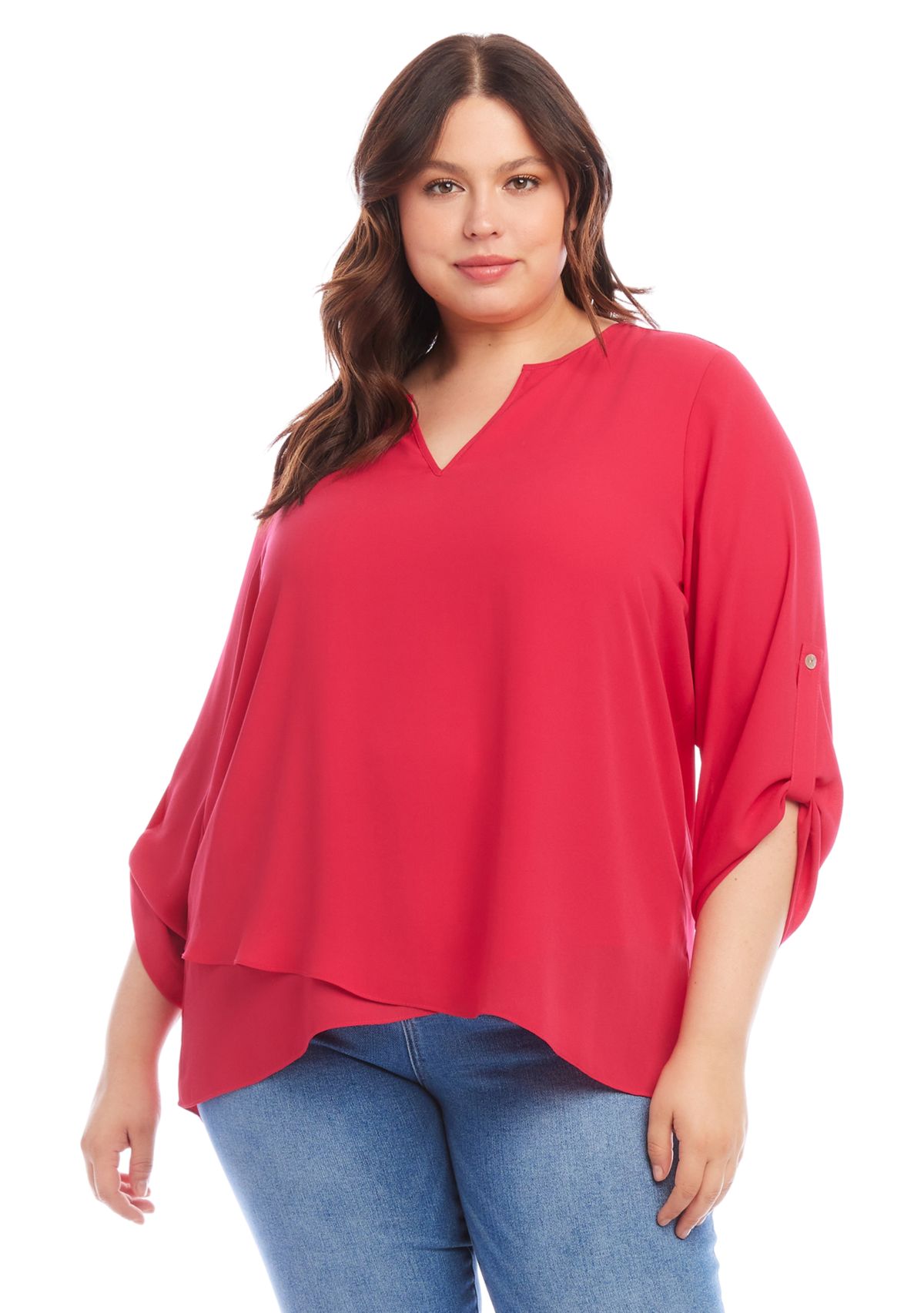 Plus Size Asymmetric Hem Wrap Top