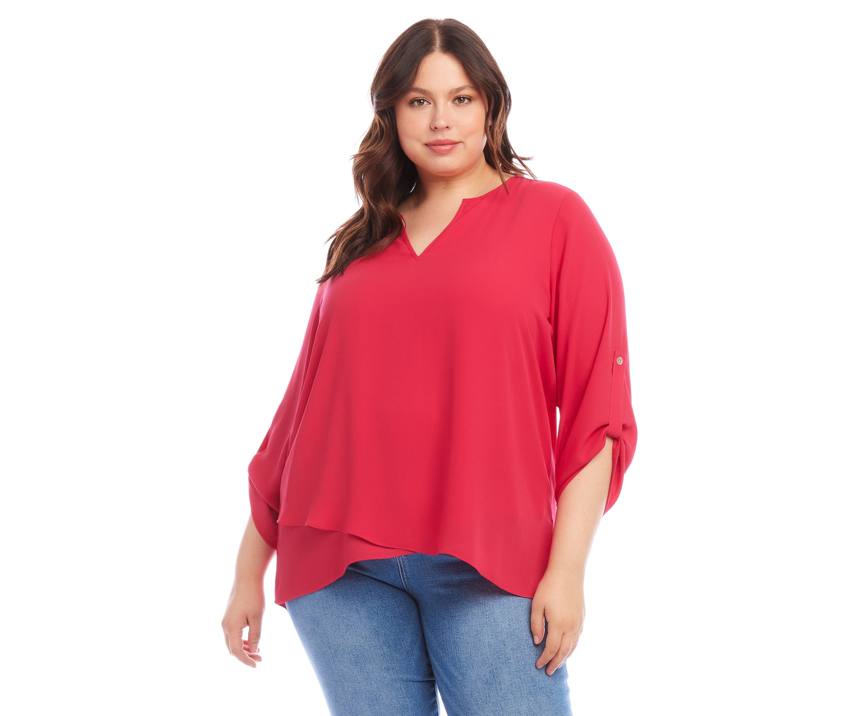 Plus Size Asymmetric Hem Wrap Top