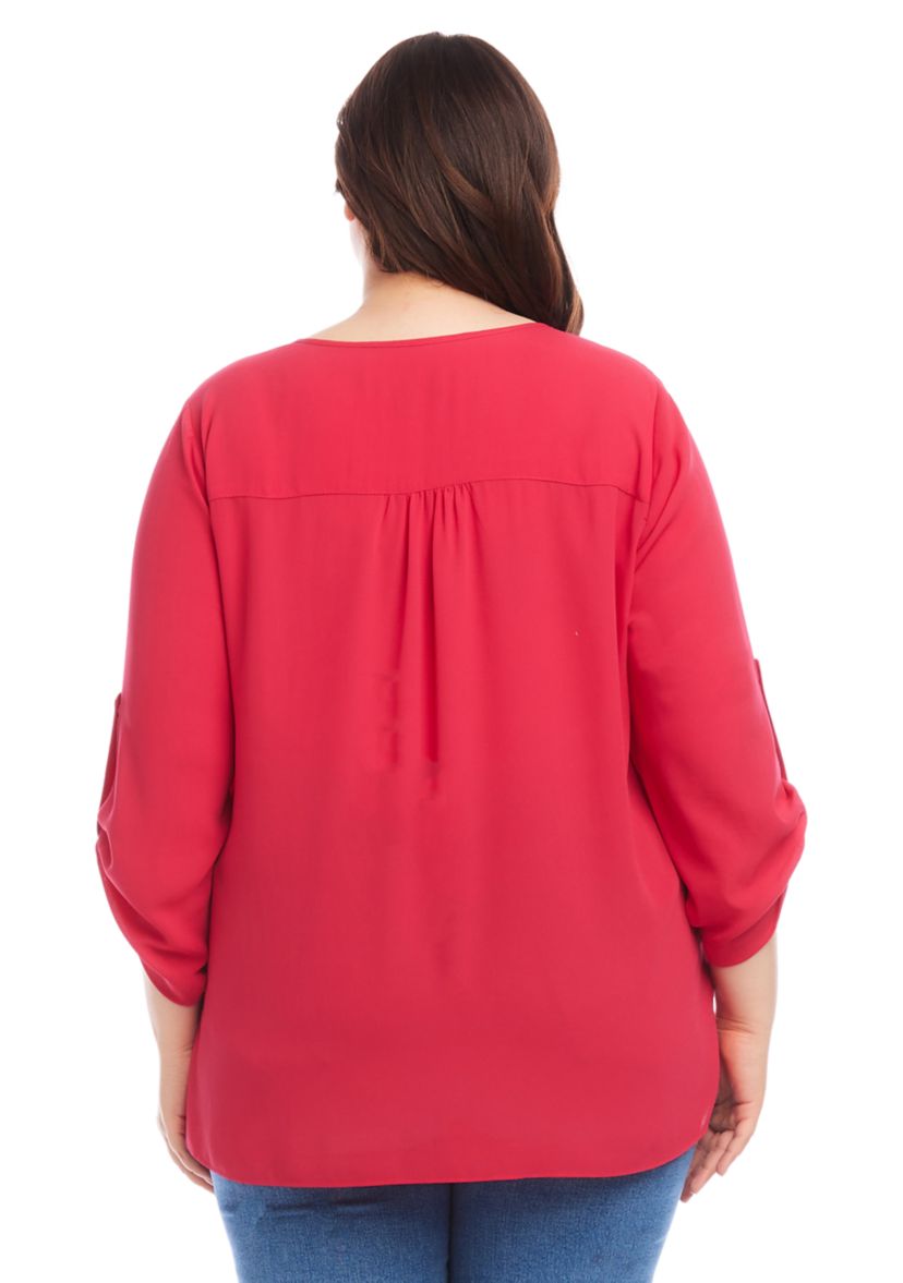 Plus Size Asymmetric Hem Wrap Top