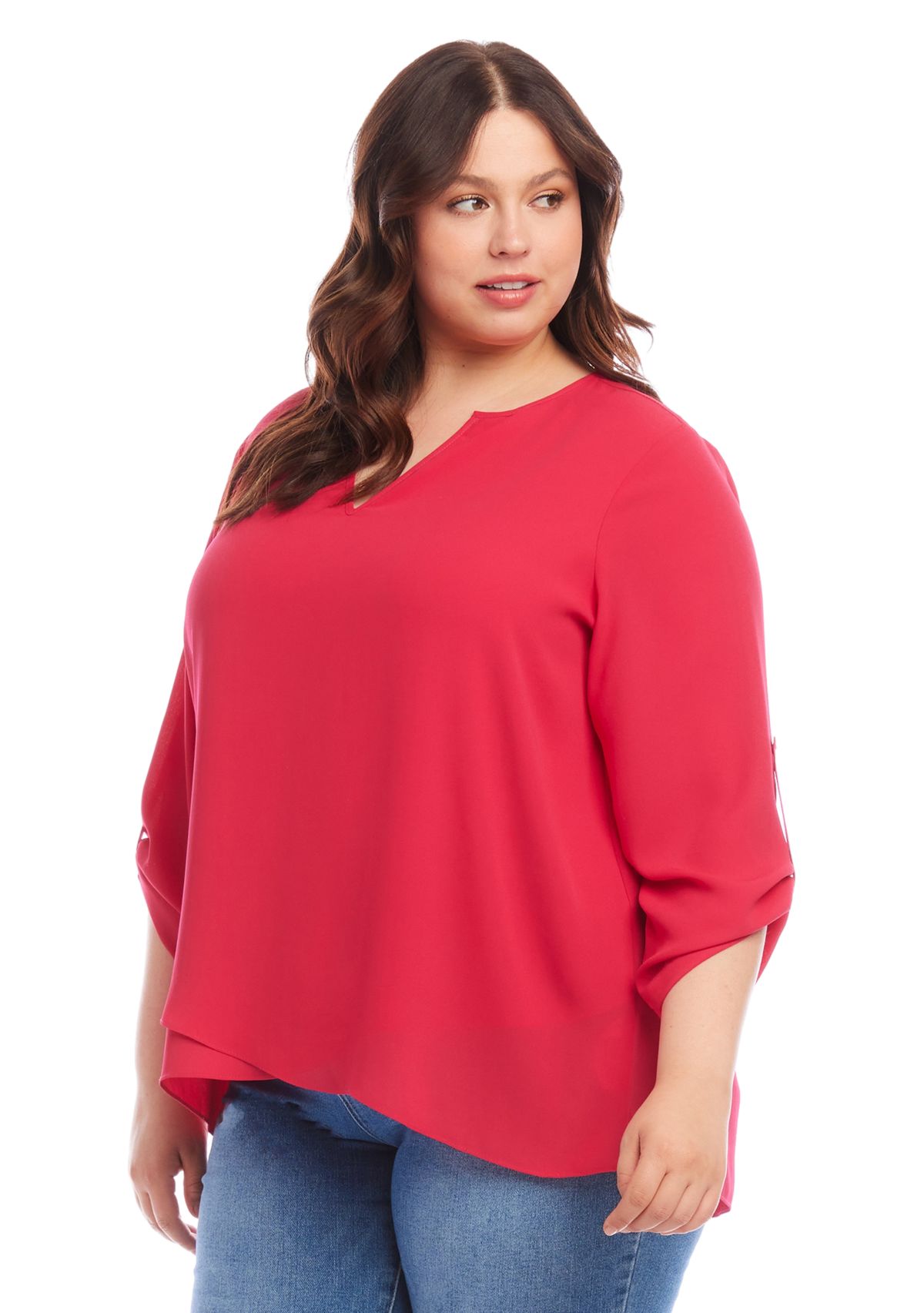 Plus Size Asymmetric Hem Wrap Top