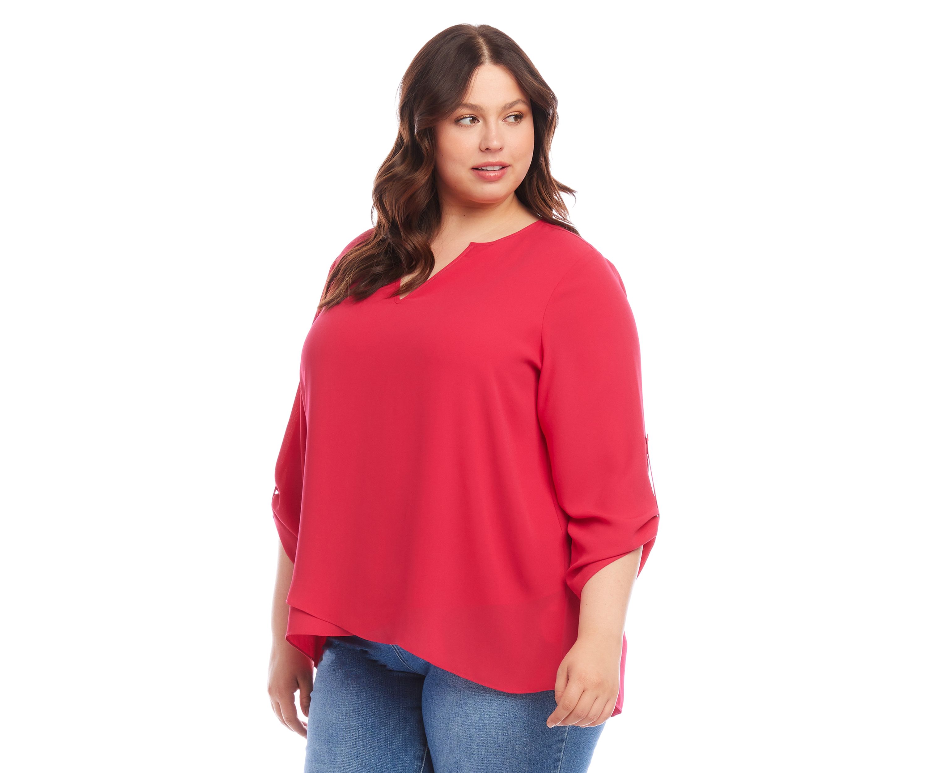 Plus Size Asymmetric Hem Wrap Top