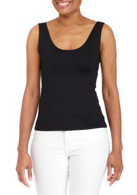 Buy Michael Kors women split neck sleeveless plain tank top black Online