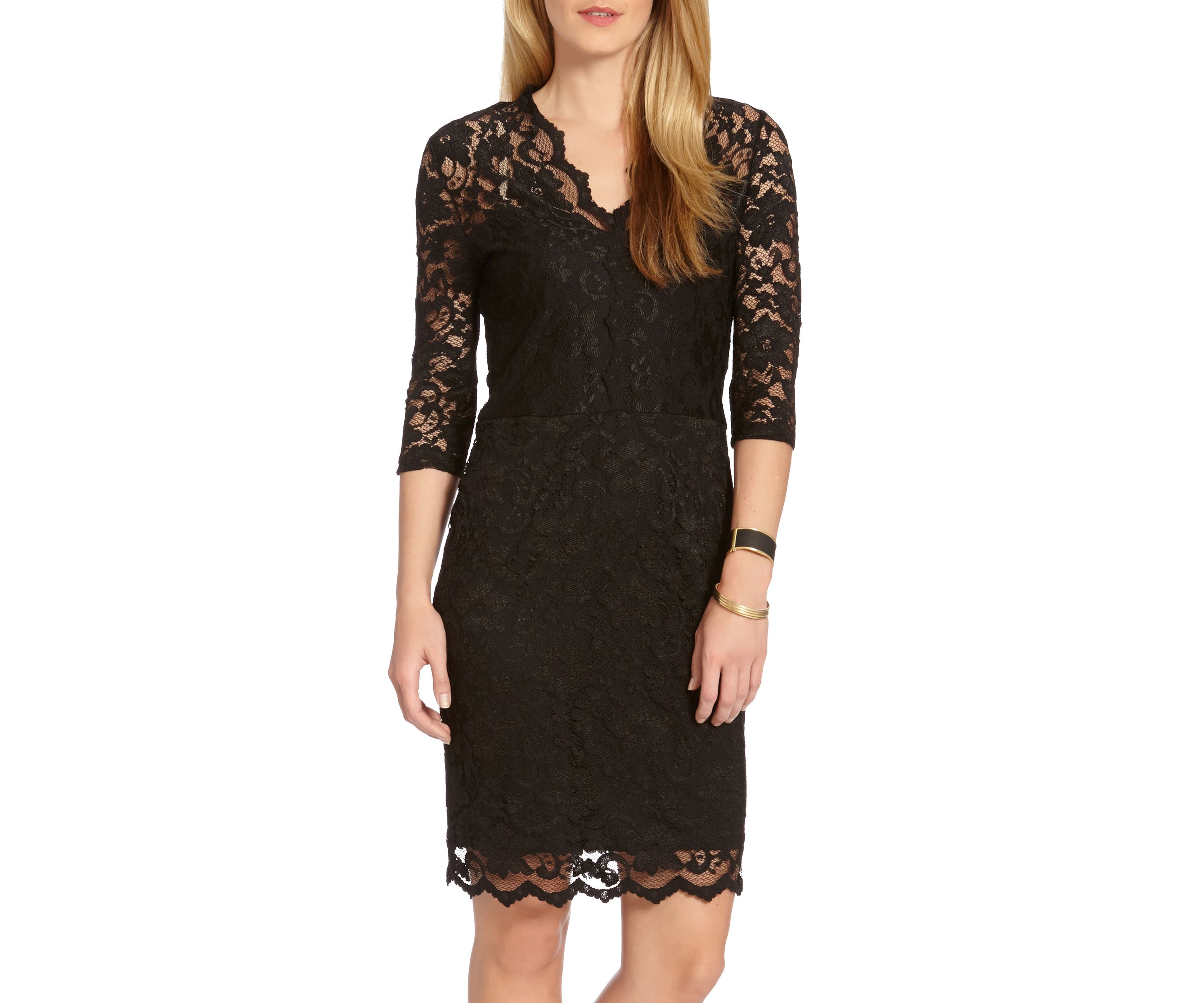 V-neck Scallop Hem Lace Dress
