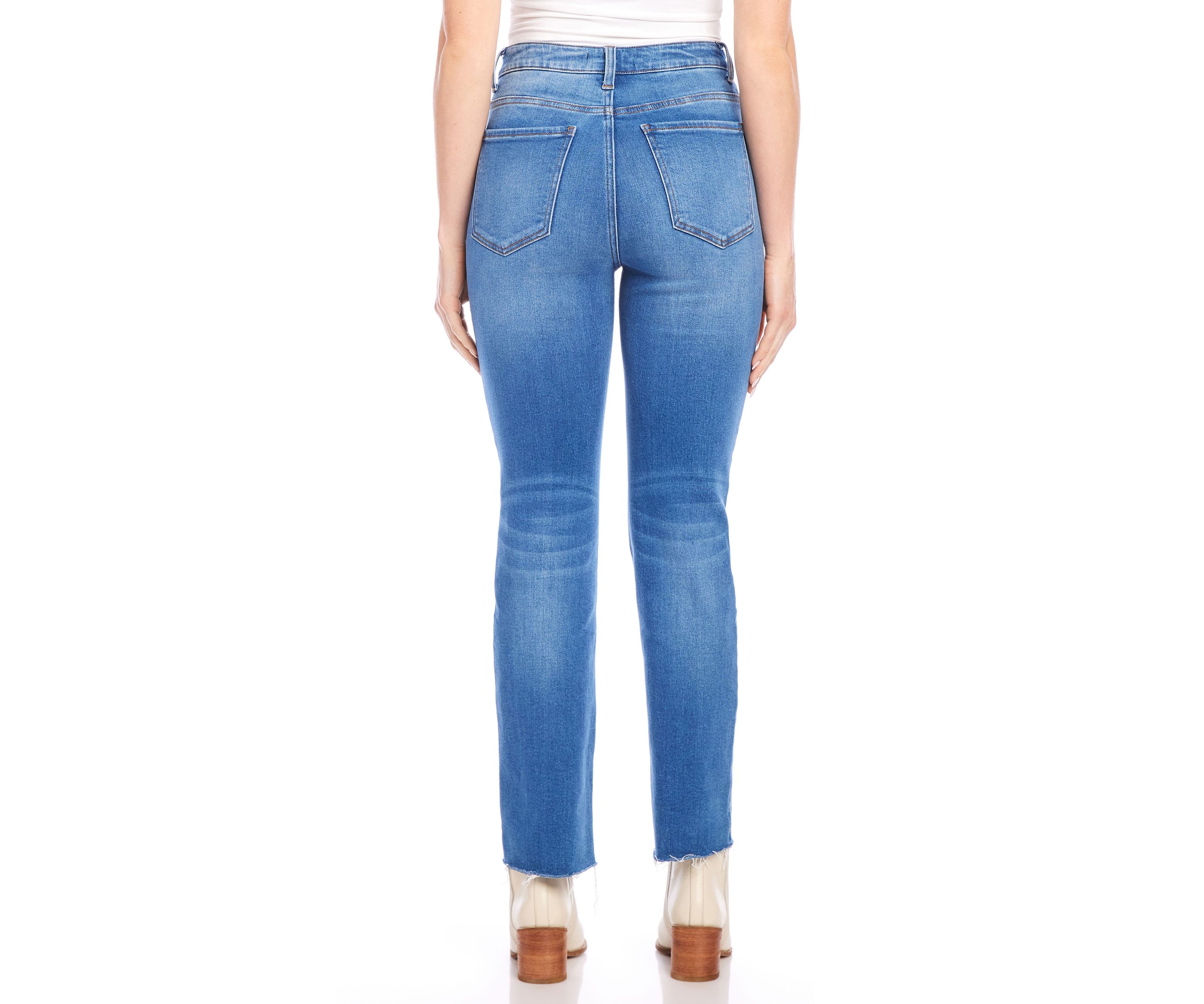 Petite Size Raw Hem Straight Jeans