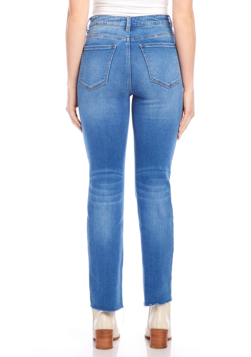 Petite Size Raw Hem Straight Jeans