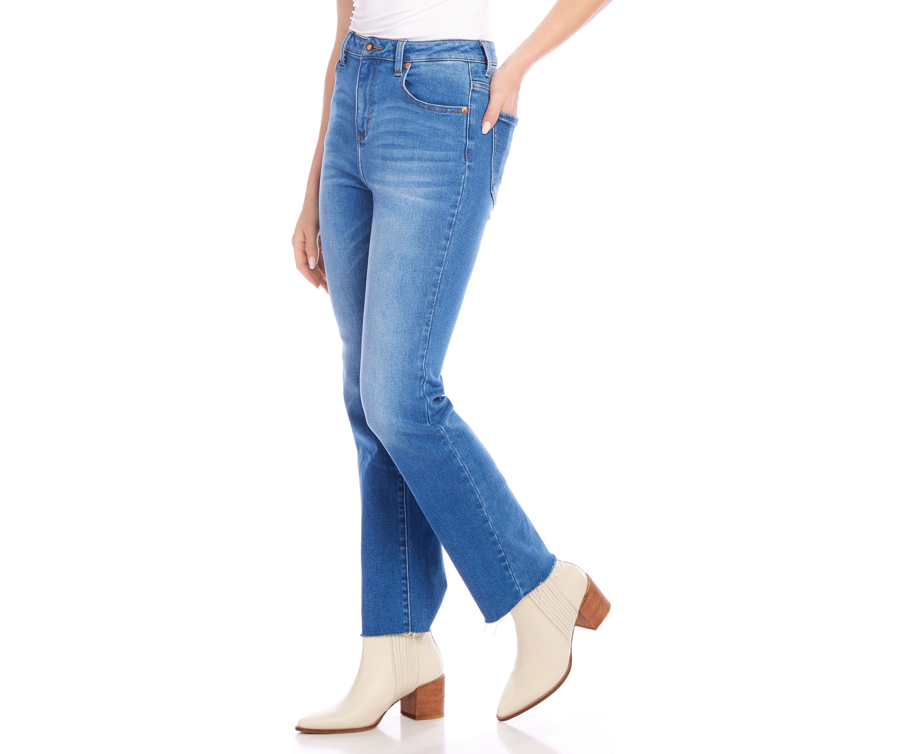 Petite Size Raw Hem Straight Jeans
