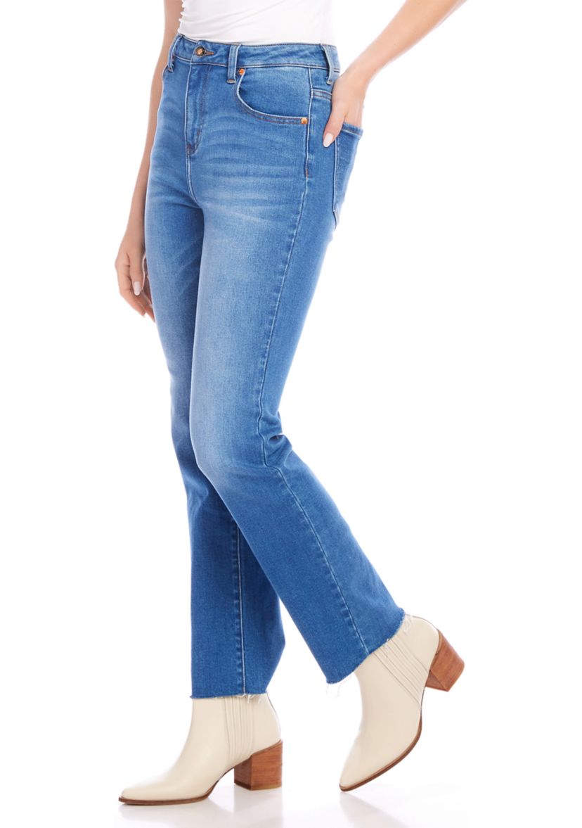 Petite Size Raw Hem Straight Jeans